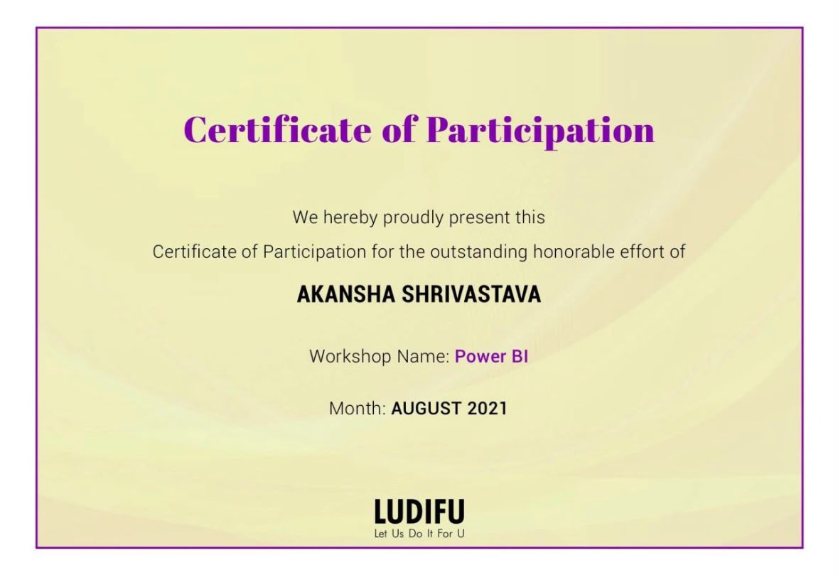 Power BI Workshop certificate — Ludifu
